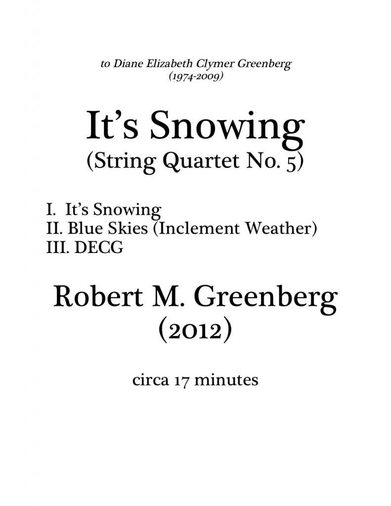 “It’s Snowing” for String Quartet Score Cover