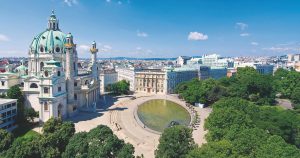 Today: the Karlskirche on the left; the Vienna University of Technology at center