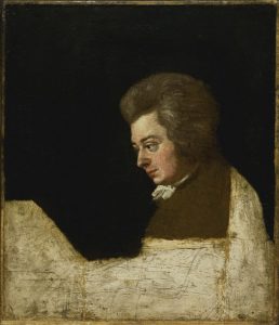 Lange’s unfinished larger painting of “Mozart at the piano”