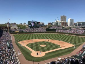 Wrigley Field with people in the stands