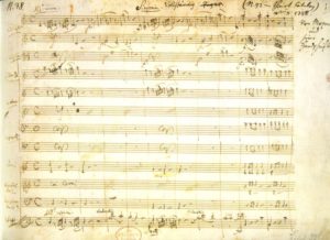 The first page of Mozart’s manuscript of the Jupiter Symphony