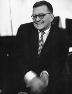 A laughing Dmitri Shostakovich in London, September 21, 1960