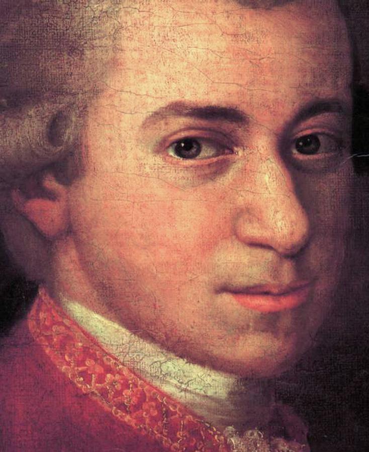 Mozart at 24 in 1780; detail from portrait by Johann Nepomuk della Croce