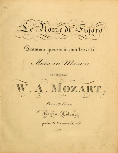 Mozart’s The Marriage of Figaro, title page of the first edition of the score