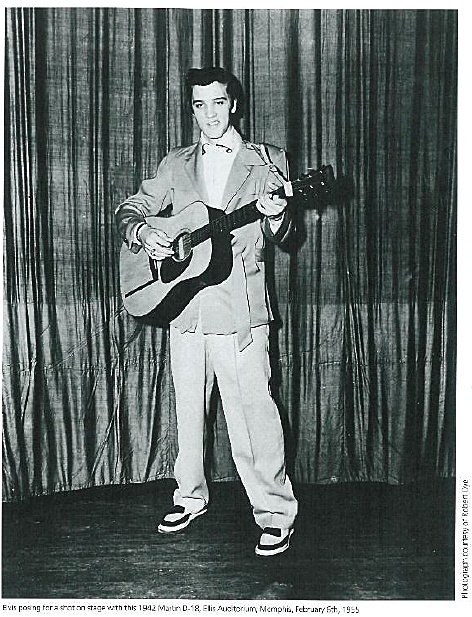 Elvis Presley (1935-1977) with his Martin D-18 guitar, 1955