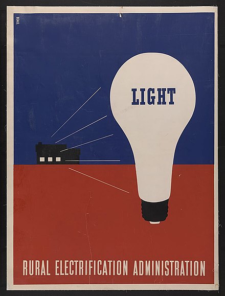 A poster dating from the 1930s, promoting the ‘Rural Electrification Administration of the U.S. Department of Agriculture