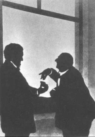 Wagner offers Bruckner snuff, circa 1873; silhouette by Otto Böhler