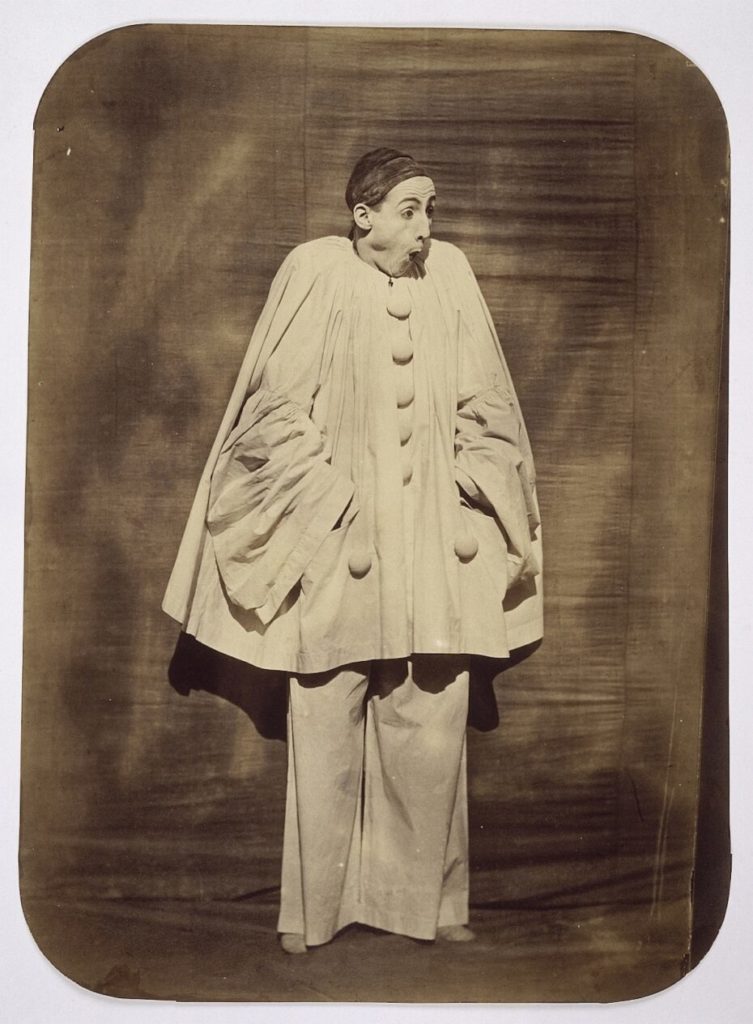 The traditional image of Pierrot, as portrayed here by the famed French mime Paul Legrand (1816-1898) in 1855